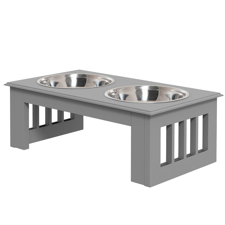 Foderstation til hunde, skridsikker, 44x24x15cm, grå, 0,9l pr. skål
