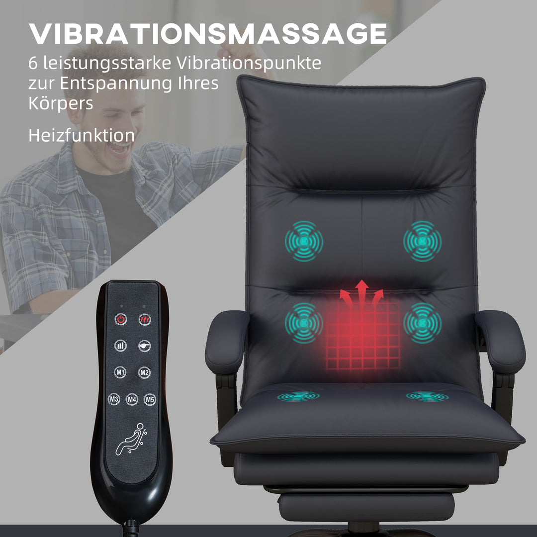 Kontorstol med massagefunktion og varmefunktion, fodstøtte, op til 120 kg, mørkegrå