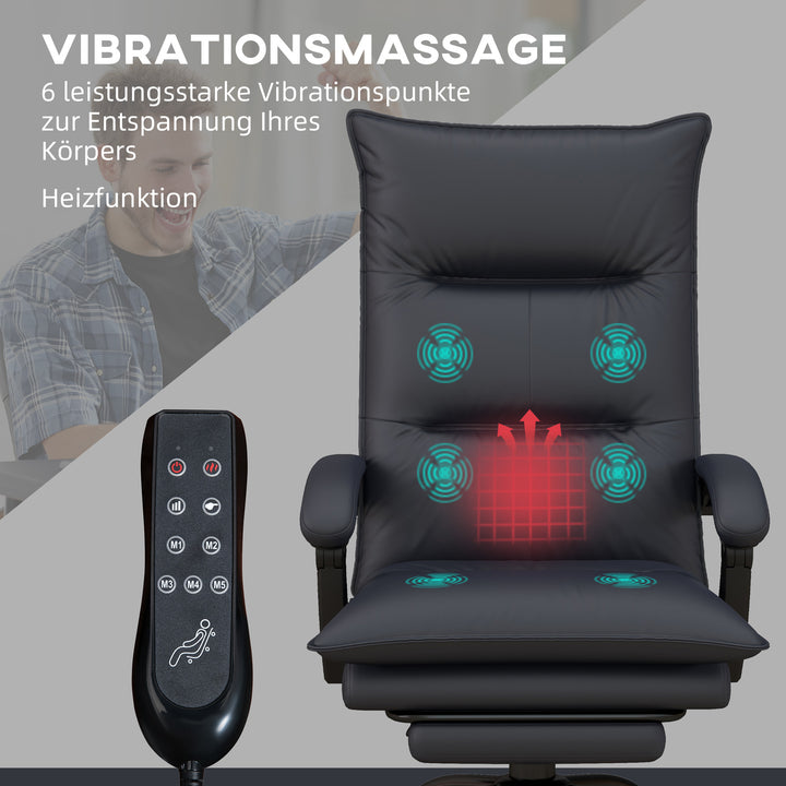Kontorstol med massagefunktion og varmefunktion, fodstøtte, op til 120 kg, mørkegrå