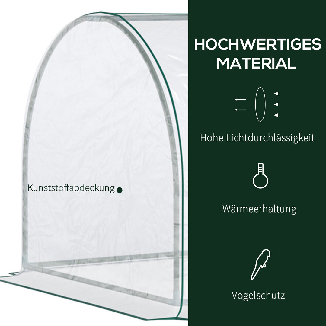 Drivhus, væksthus med dør, kold ramme, plantehus, plantedyrkning, stål, plast, 250 x 100 x 80 cm, grøn