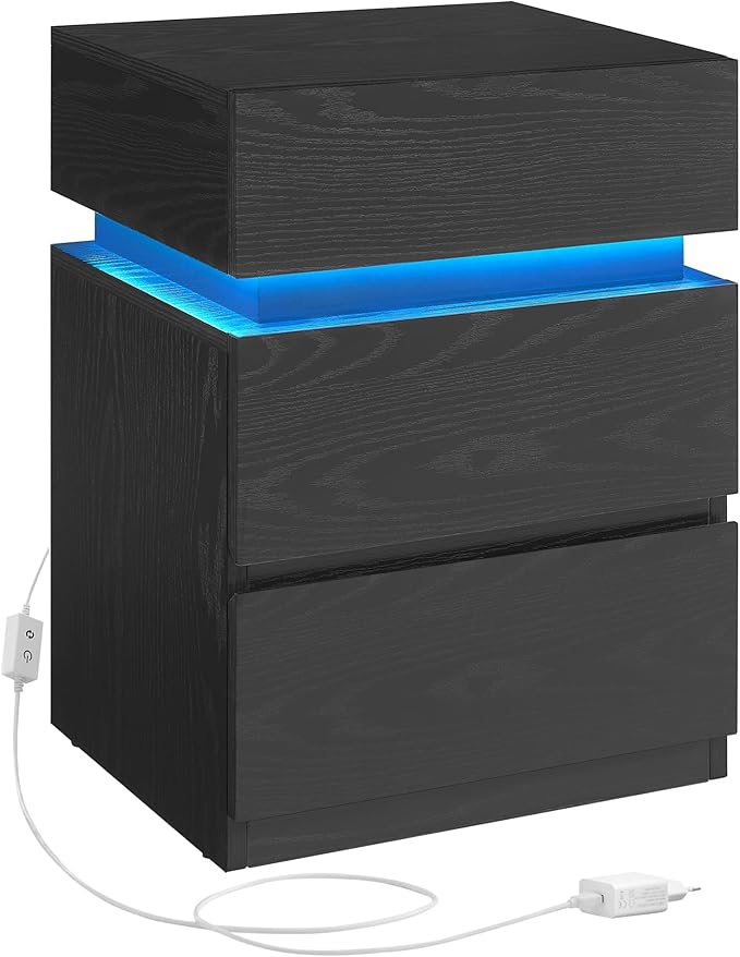 Sengebord med justerbar LED-belysning, 35 x 40 x 55 cm, sort