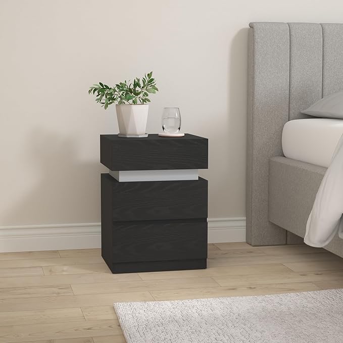 Sengebord med justerbar LED-belysning, 35 x 40 x 55 cm, sort