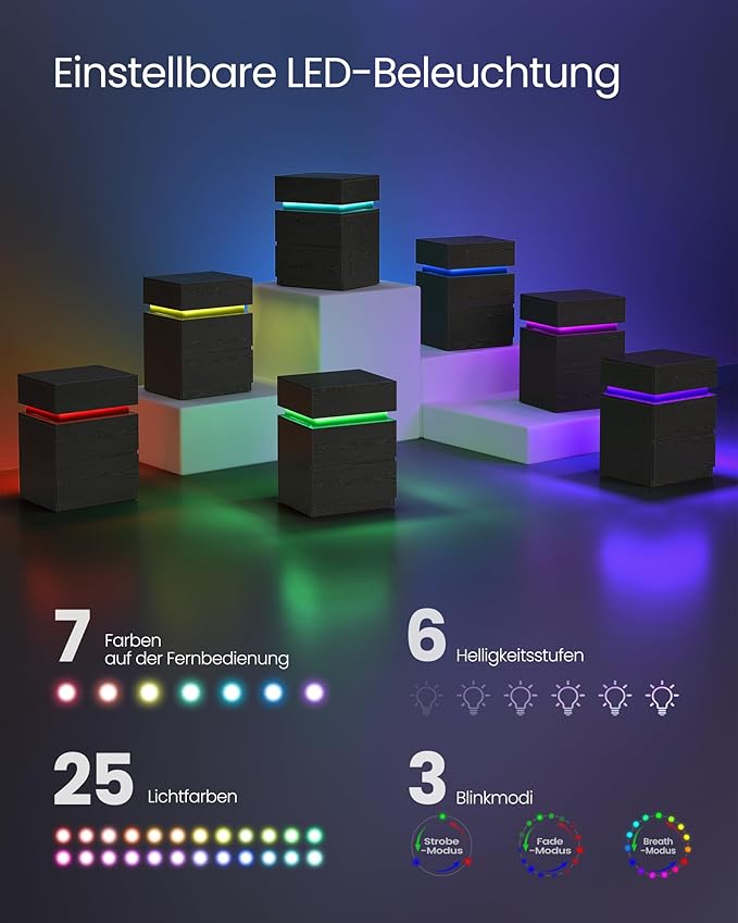 Sengebord med justerbar LED-belysning, 35 x 40 x 55 cm, sort