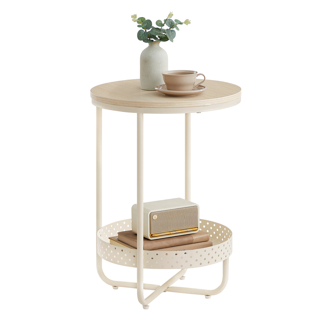 Kompakt rundt sidebord: beige, 40 cm diameter - praktisk og elegant