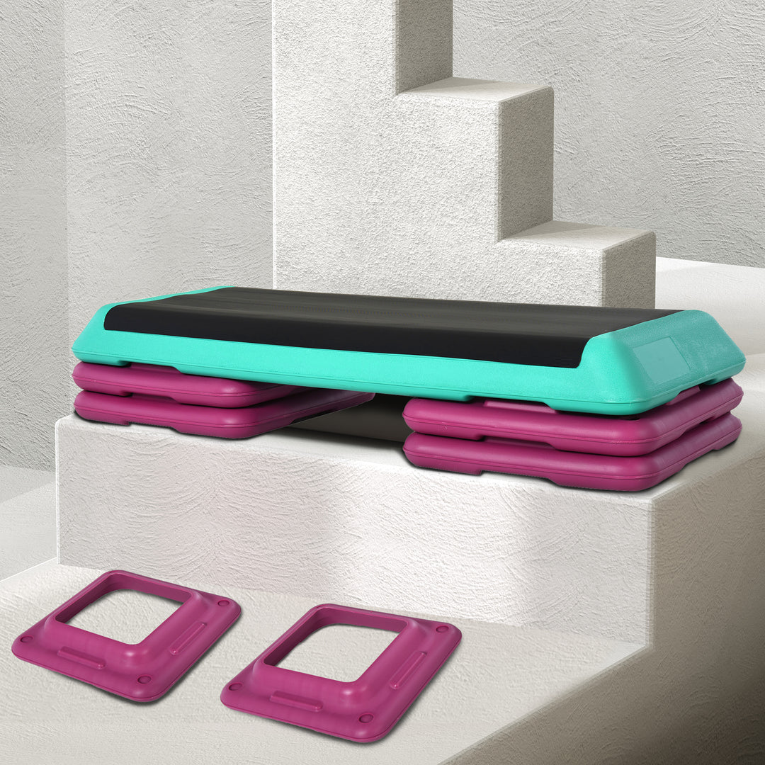 Step board højdejusterbar fitness stepper 3 niveauer (10/15/20 cm) skridsikker stepbænk til hjemmefitness kontor plastik sort+grøn+lilla