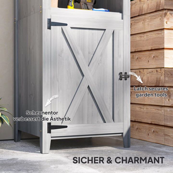 Haveskur med ladeport, justerbare hylder, slankt design, fyrretræ, lysegrå
