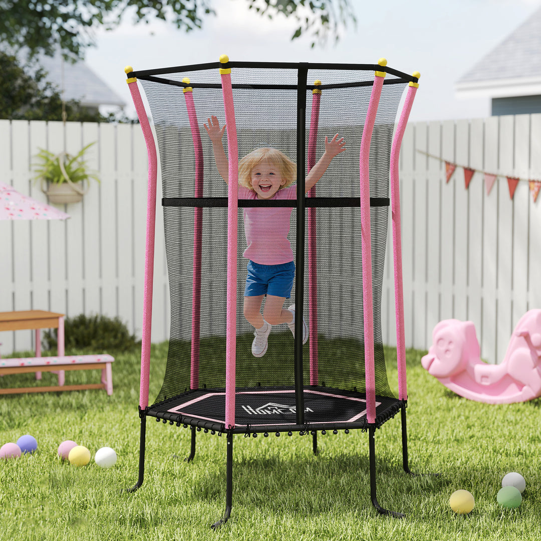 Trampolin til børn, 163,5 cm, med sikkerhedsnet, polstret, stål, lasteevne op til 50 kg