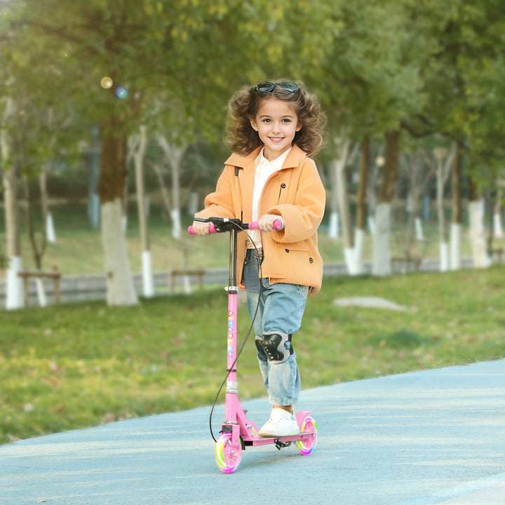 Børnescooter, dobbeltbremser, metalstel, fodstøtte, foldbar, 3-8 år, pink