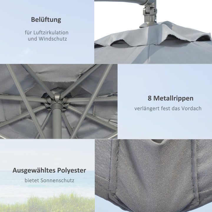 Fritstående parasol, haveparasol, inklusive krydsfod, vejrbestandig, 292 cm x 292 cm x 247 cm, grå