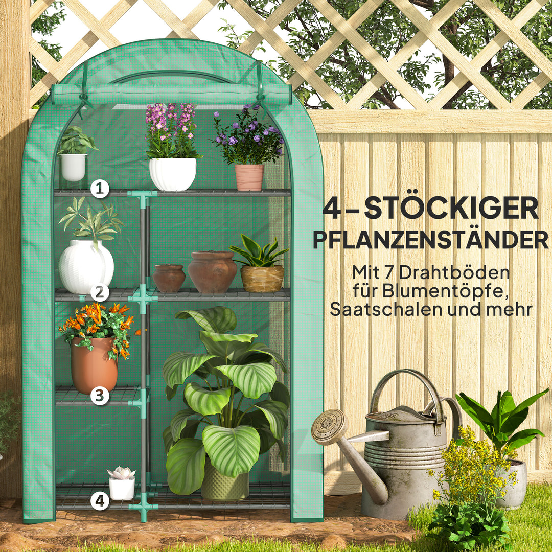 Mini drivhus, 4-etagers drivhus med plastdæksel, bærbart, rulleport, 100 x 45 x 160 cm, grøn