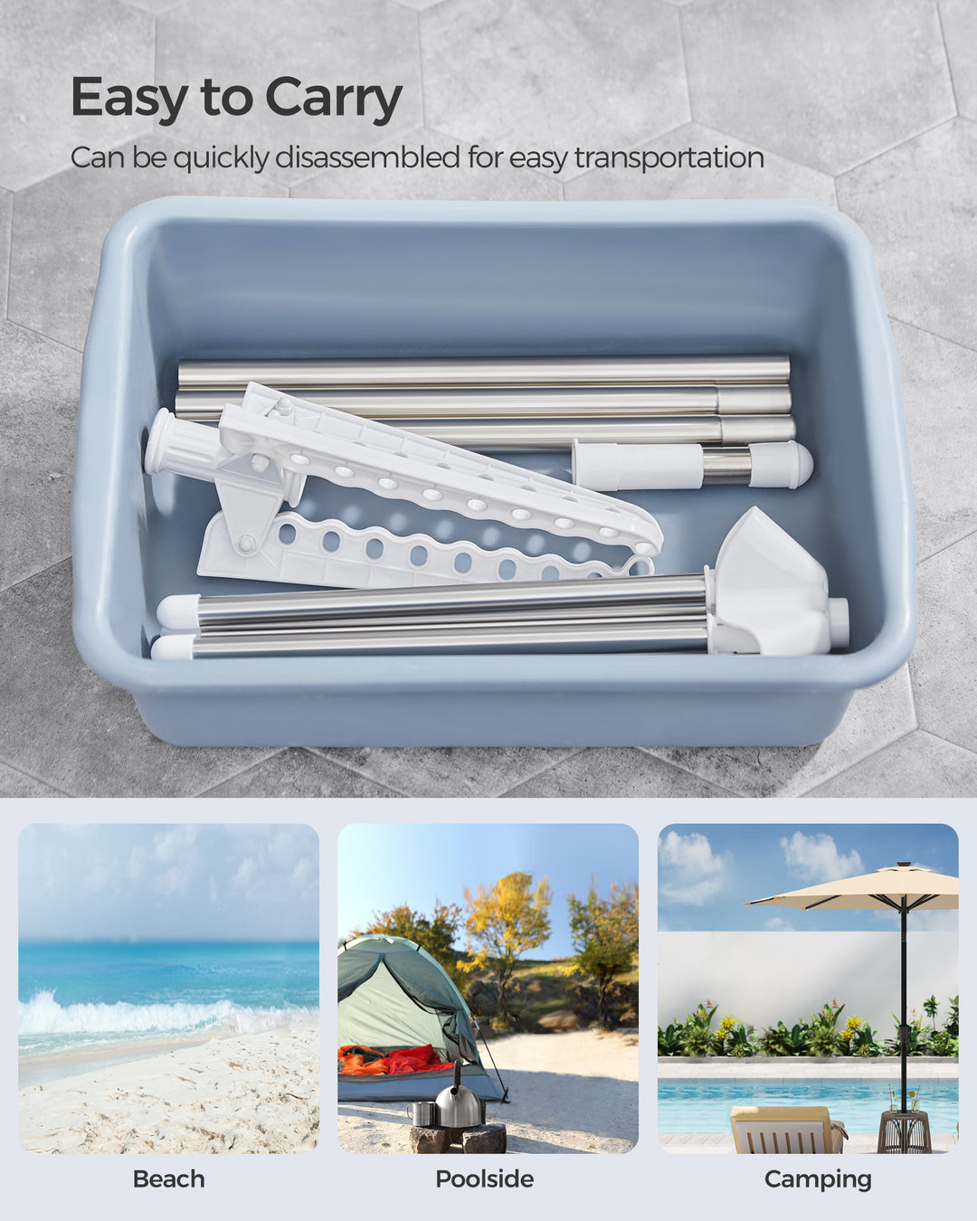 Sammenklappeligt tørrestativ med 3 roterende arme, pladsbesparende