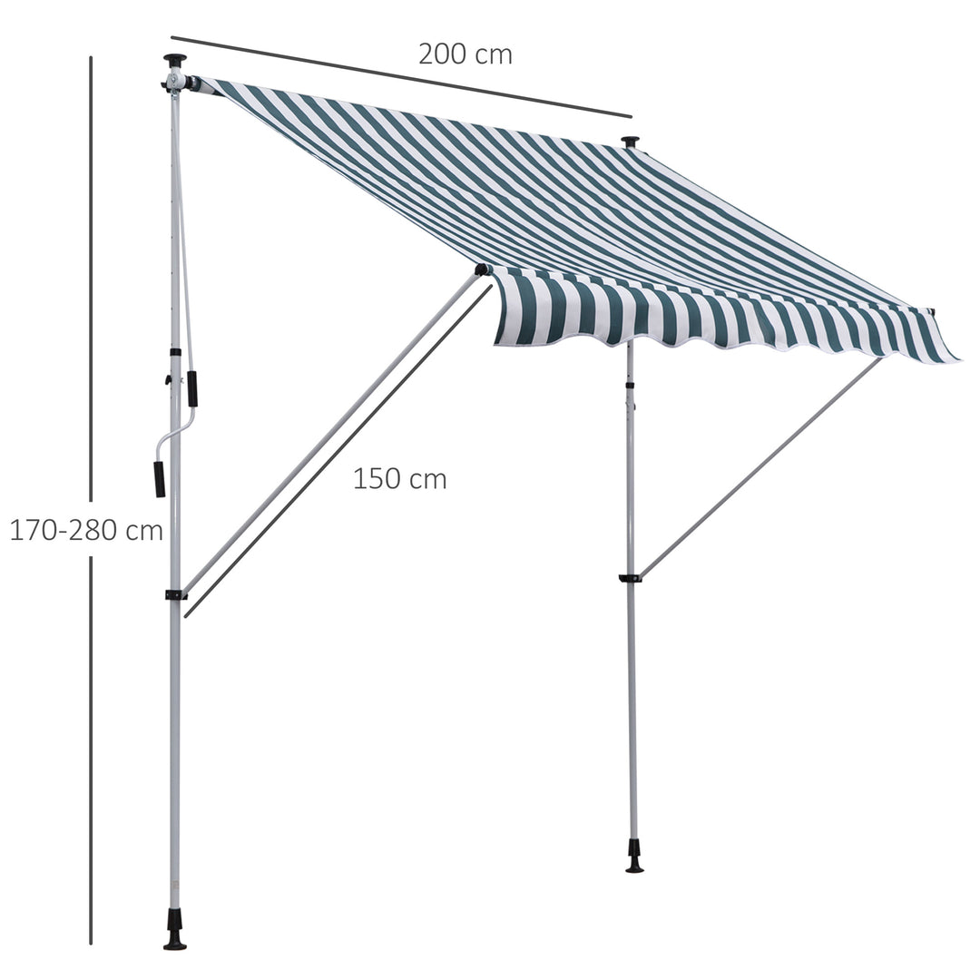 Klemmemarkise med håndsving, højdejusterbar, leddelt armmarkise, smudsafvisende, vejrbestandig, balkonmarkise 150 cm bred, terrassemarkise til terrasse, balkon, veranda, grøn