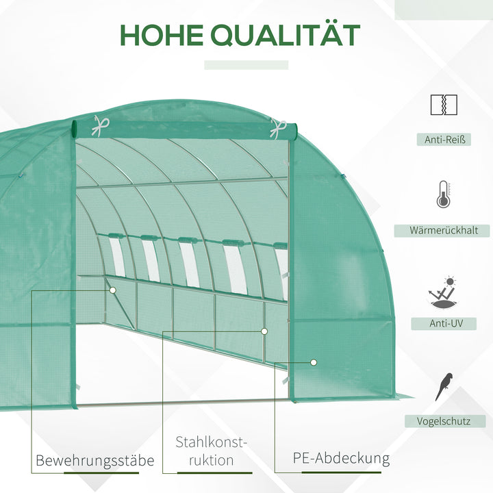 Drivhus 800x300x200cm plastdrivhus tomathus med dør, 12 vinduer, galvaniseret stålfilmtunnel, pe, stabil drivhusplantetunnel, inklusive jordankre og reb, grøn