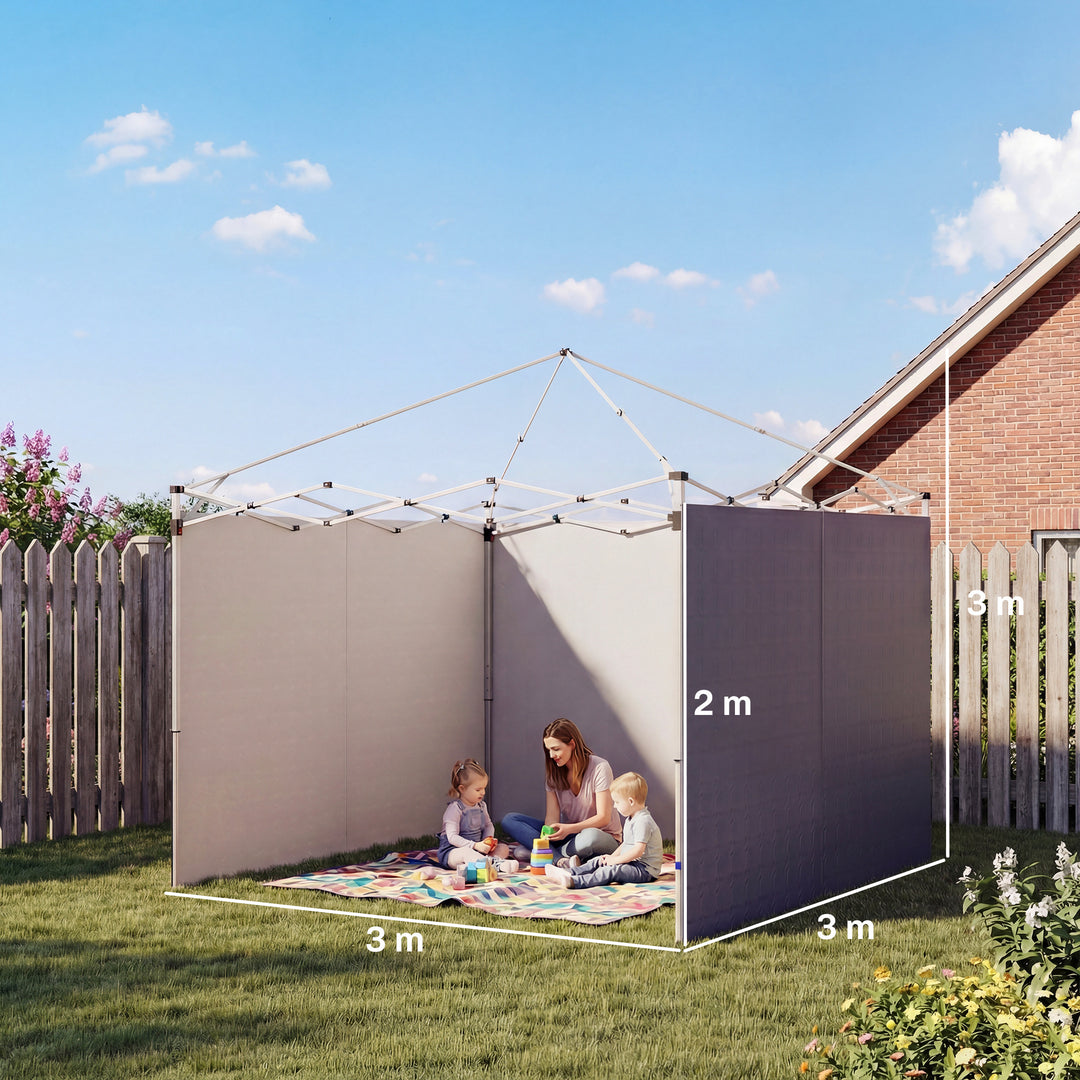 3-delt sæt sidepaneler med lynlåse til en 3 x 3 m pavillon, mørkeblå