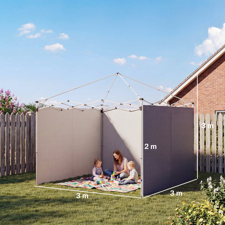 3-delt sæt sidepaneler med lynlåse til en 3 x 3 m pavillon, mørkeblå
