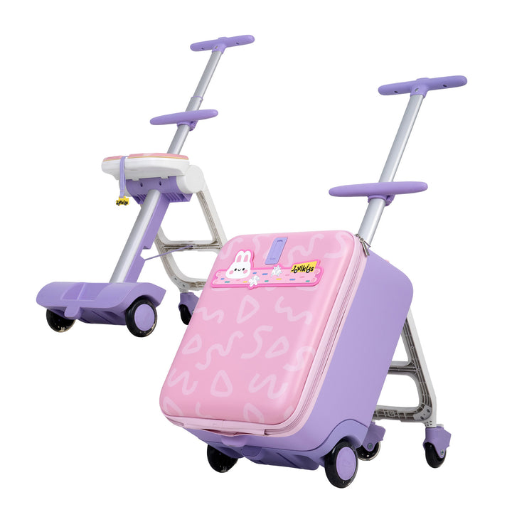 Jovikids JOYRIDE børnekuffert, 3-i-1 rejsetaske med universalhjul til rejser, armlæn til børn fra 3 år og opefter, 38L trolley håndbagage (lyserød)