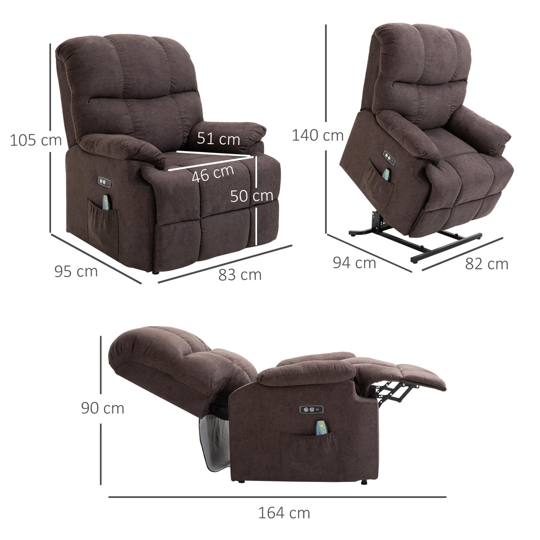 Massagestol med stand-up-hjælp, afslappende stol med stand-up-hjælp, inklusive fjernbetjening, usb-interface, brun