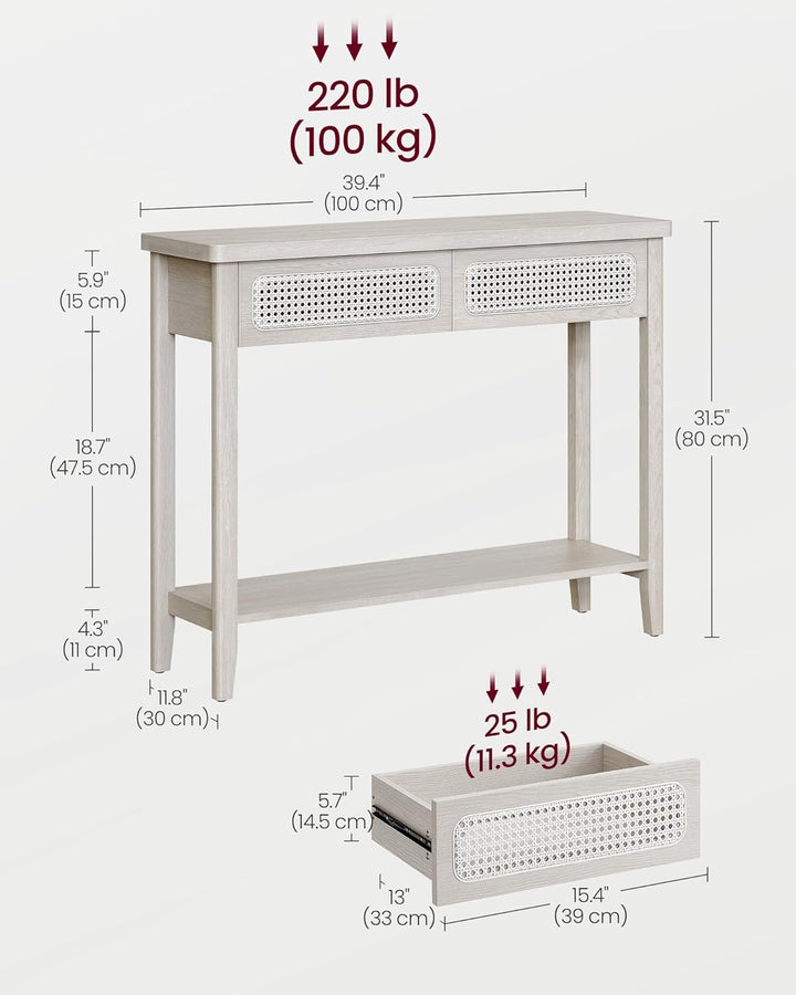 Boho-inspireret konsolbord med opbevaring, 30x100x80 cm, beige