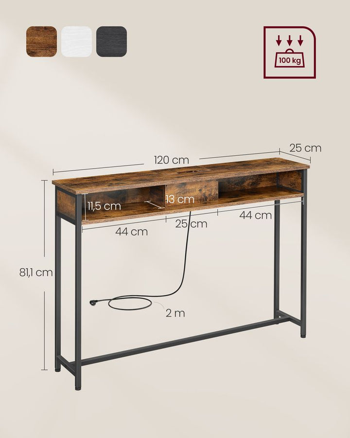 Konsolbord med Hylder, Pladsbesparende, Vintage Brun og Sort