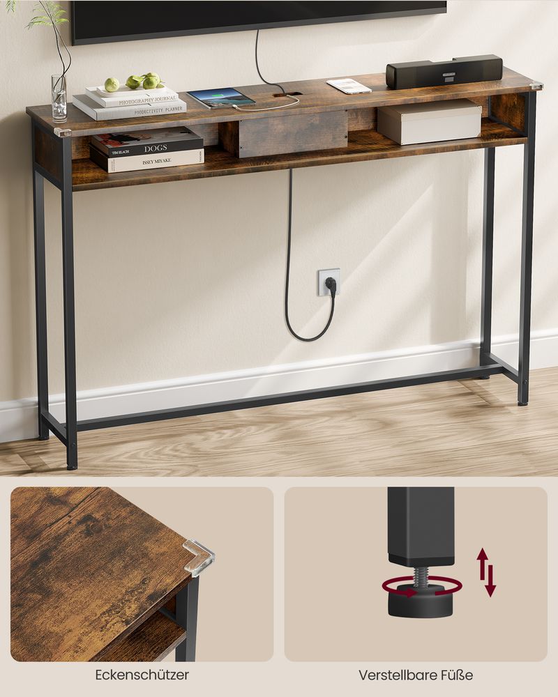 Konsolbord med Hylder, Pladsbesparende, Vintage Brun og Sort