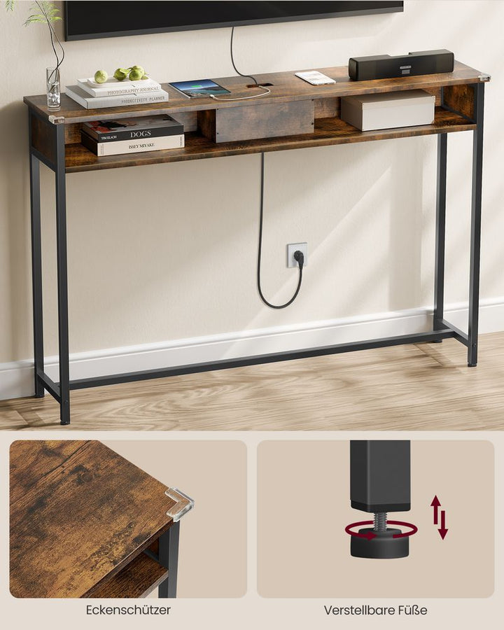 Konsolbord med Hylder, Pladsbesparende, Vintage Brun og Sort