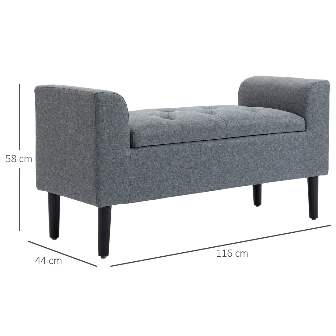 Opbevaringsbænk, polstret bænk, belastningskapacitet op til 130 kg, hørlook, gummitræ, 116 x 44 x 58 cm, lysegrå
