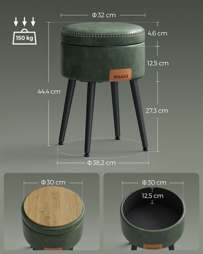 Spar plads & skab stil: Skovgrøn opbevaringsskammel - Perfekt til sminkebord, stue & mere!