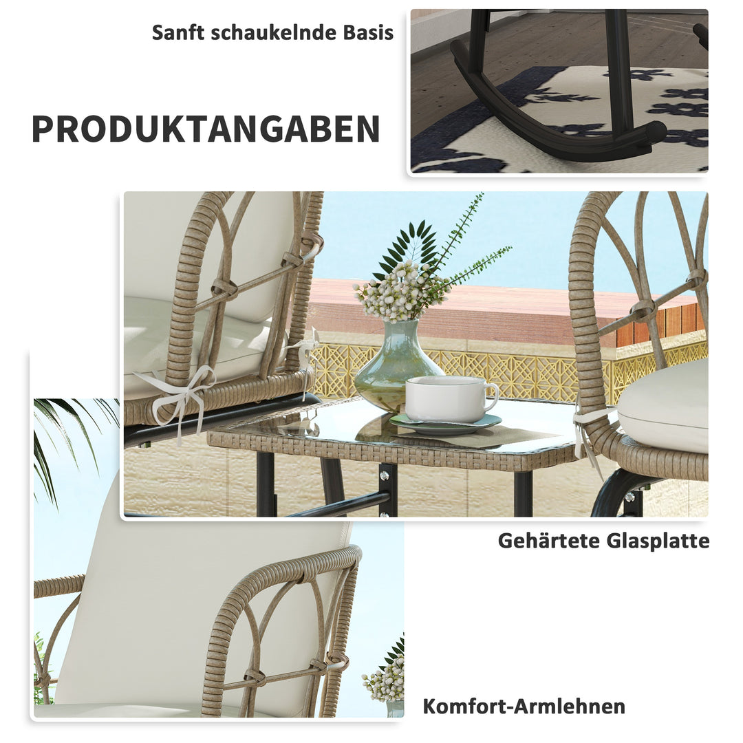 Gyngestolsæt, bistrostil, bohostil, PE-rattan, vejrbestandig, cremefarvet