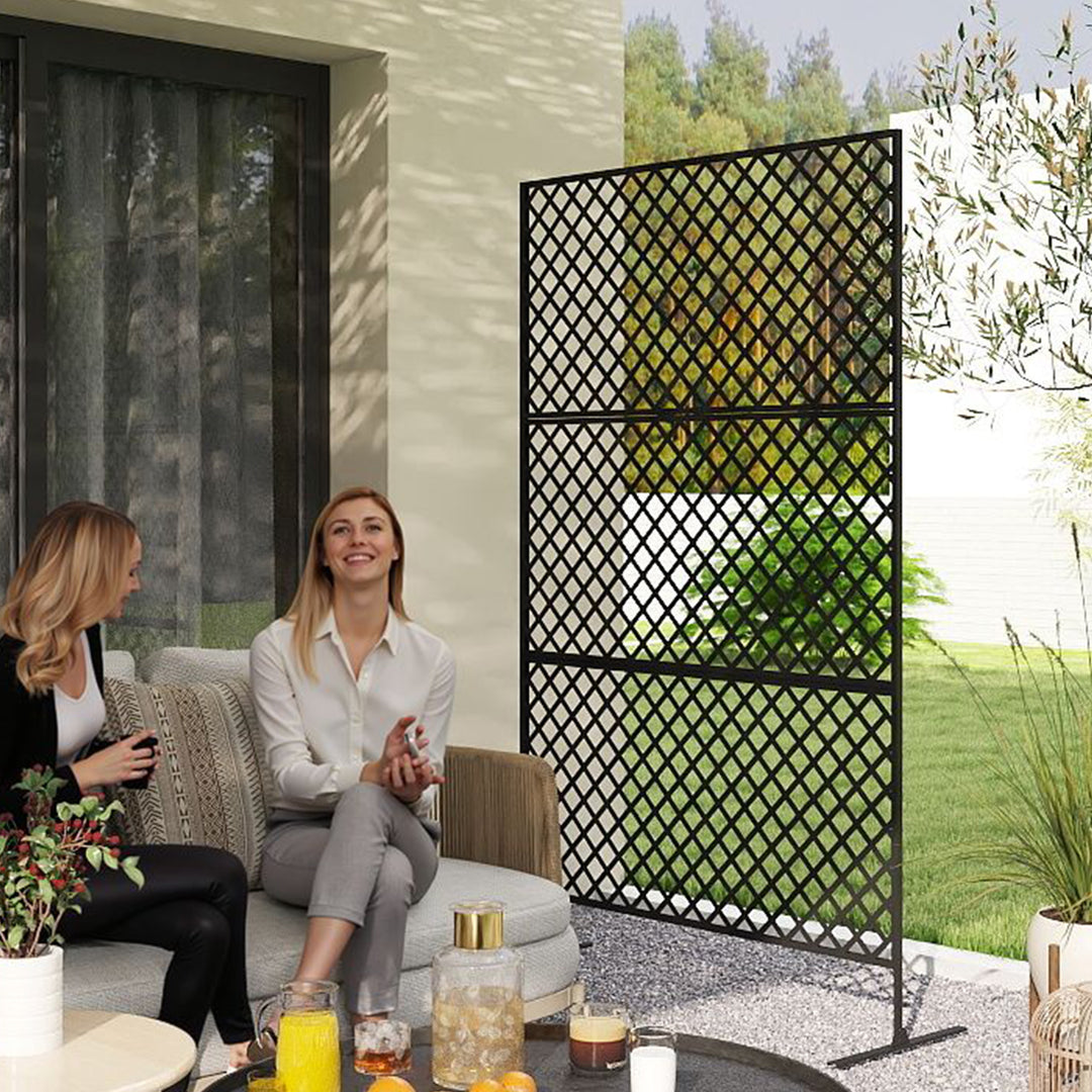 Udendørs rumdeler, metalskærm til terrasse, veranda, have, fritstående espalier, stål, sort