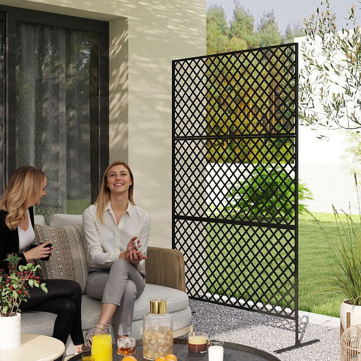 Udendørs rumdeler, metalskærm til terrasse, veranda, have, fritstående espalier, stål, sort
