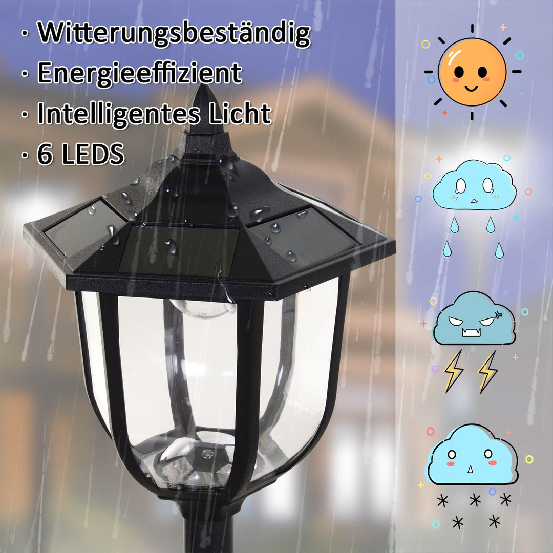 Solar led havelanterne, plastiklanterne, udendørslampe til indendørs og udendørs brug, 177 cm høj, havelampe, 30/60 lumen, til havealtandekoration, sort