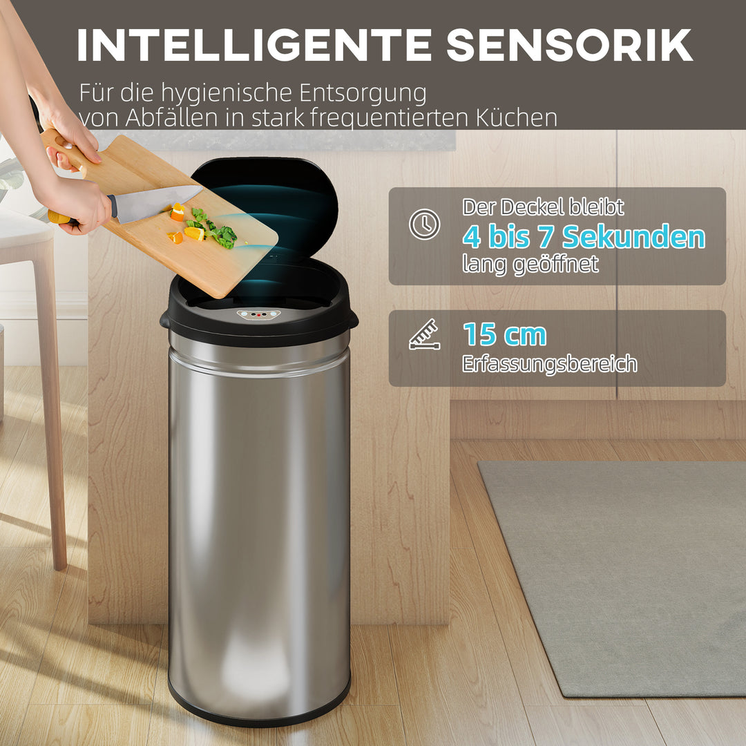 42-liters sensoraktiveret affaldsbeholder med soft-close-funktion, berøringsfri affaldsbeholder i rustfrit stål til hygiejniske køkkener
