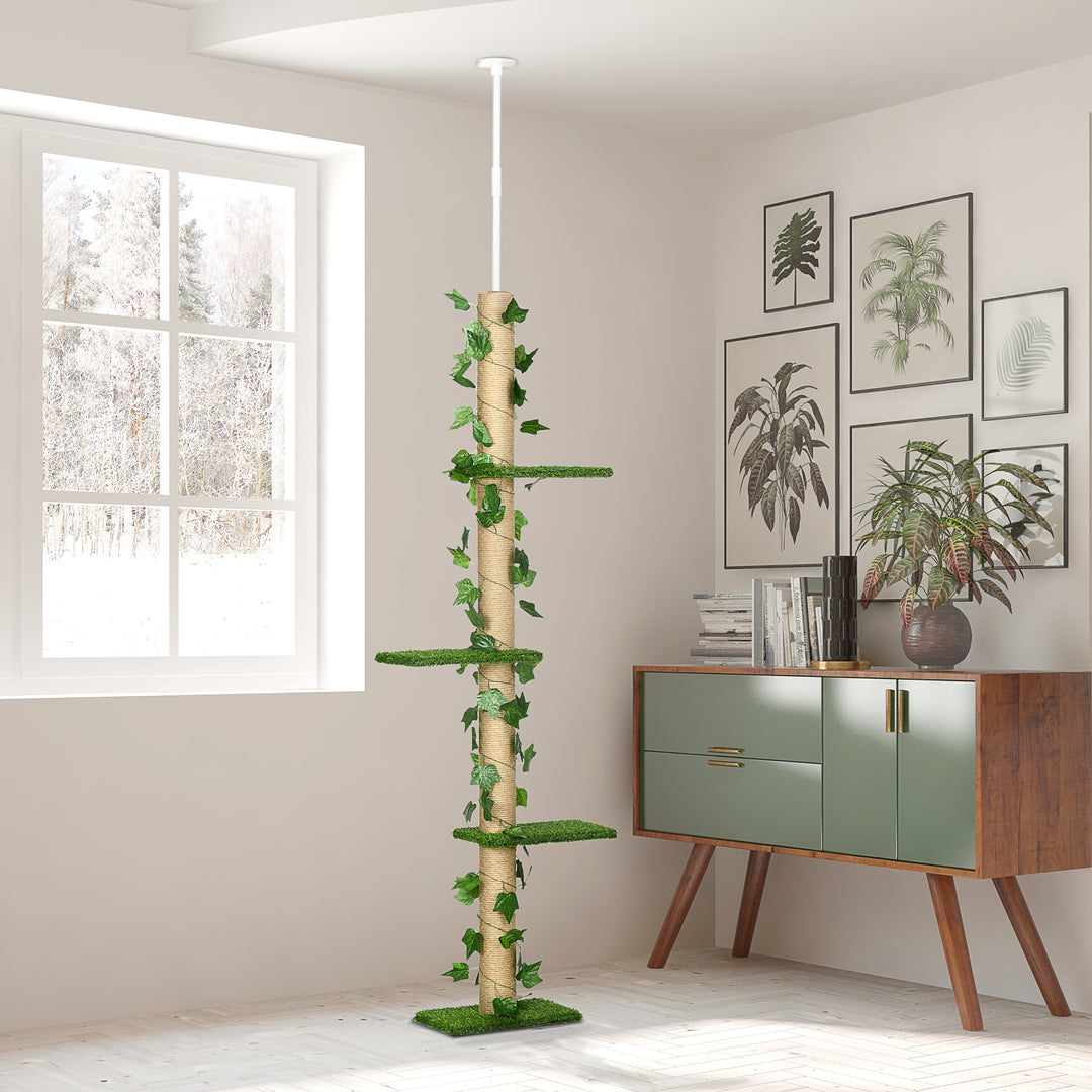 Kradsetræ, højdejusterbart 202-242 cm, skridsikkert, jute rebstolper, spånplade, grøn/gul