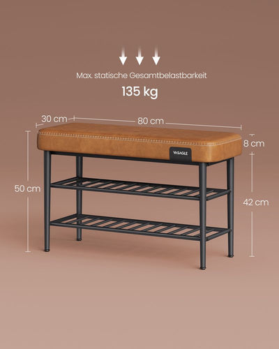 Skobænk med Opbevaring - Karamelbrun, 80x30x50 cm