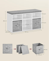 Blød og komfortabel skobænk med opbevaring, D30,3 x B87 x H48 cm, hvid og grå