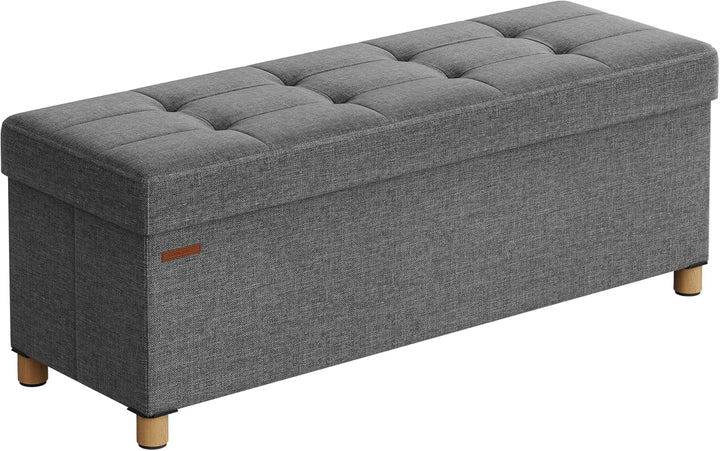 Foldbar opbevaringspuf i skifergrå, 38 x 110 x 40 cm, med opbevaringsrum og bæreevne op til 300 kg