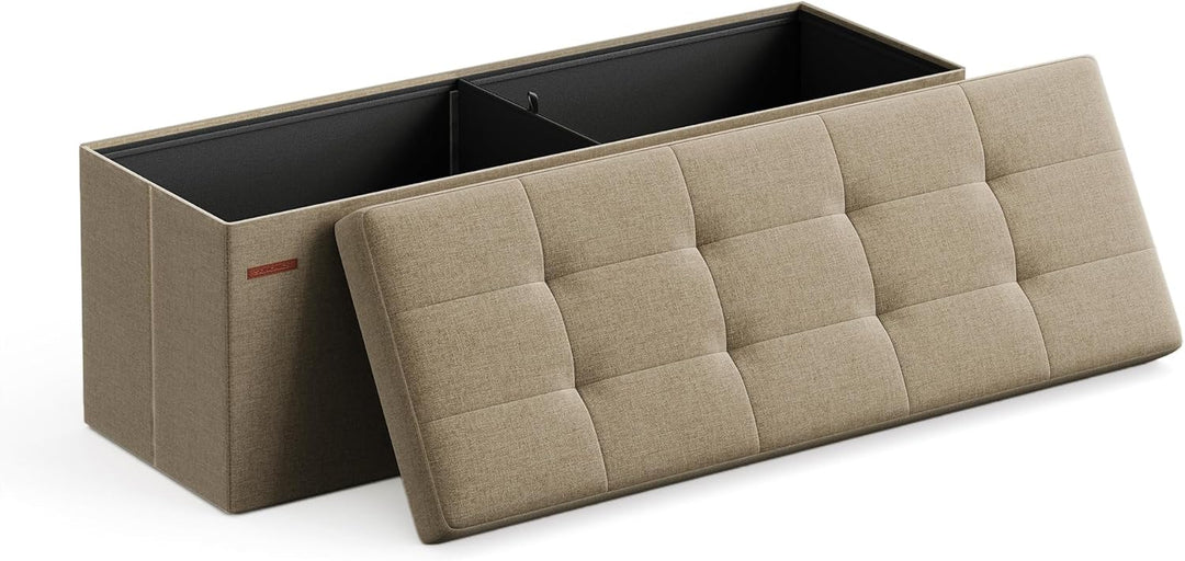 Foldbar opbevaringspuf, brun, 110 x 38 x 38 cm, stor kapacitet og bæreevne op til 300 kg