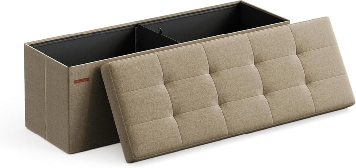 Foldbar opbevaringspuf, brun, 110 x 38 x 38 cm, stor kapacitet og bæreevne op til 300 kg