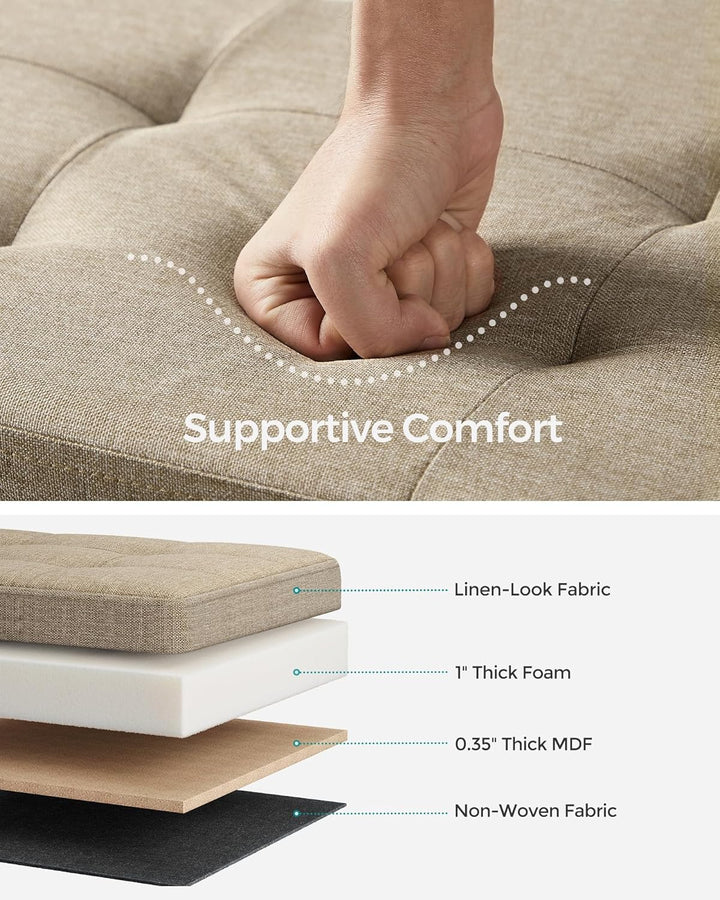 Foldbar opbevaringspuf, brun, 110 x 38 x 38 cm, stor kapacitet og bæreevne op til 300 kg