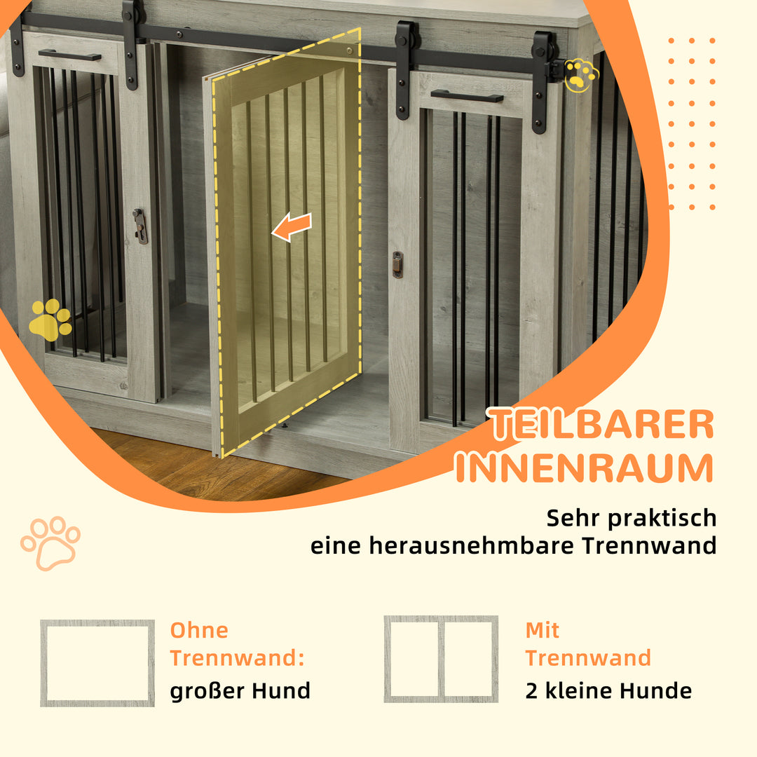 Hundebur med 2 døre, hundebur, transportkasse til hunde, rustikt design, låsbar, grå