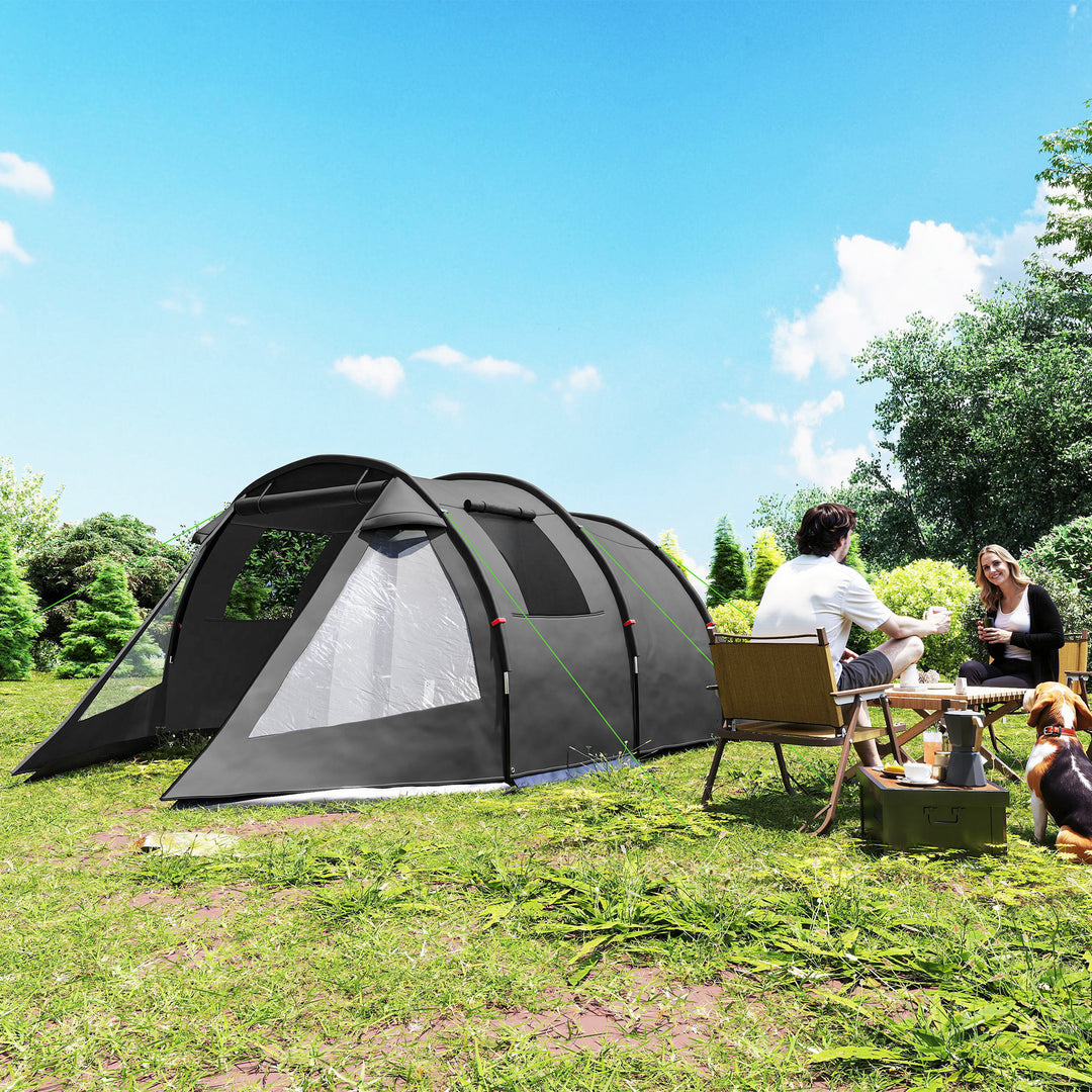 Campingtelt, trekkingtelt, vejrbestandigt, 2 rum, 475 x 264 cm (bredde x højde), sort