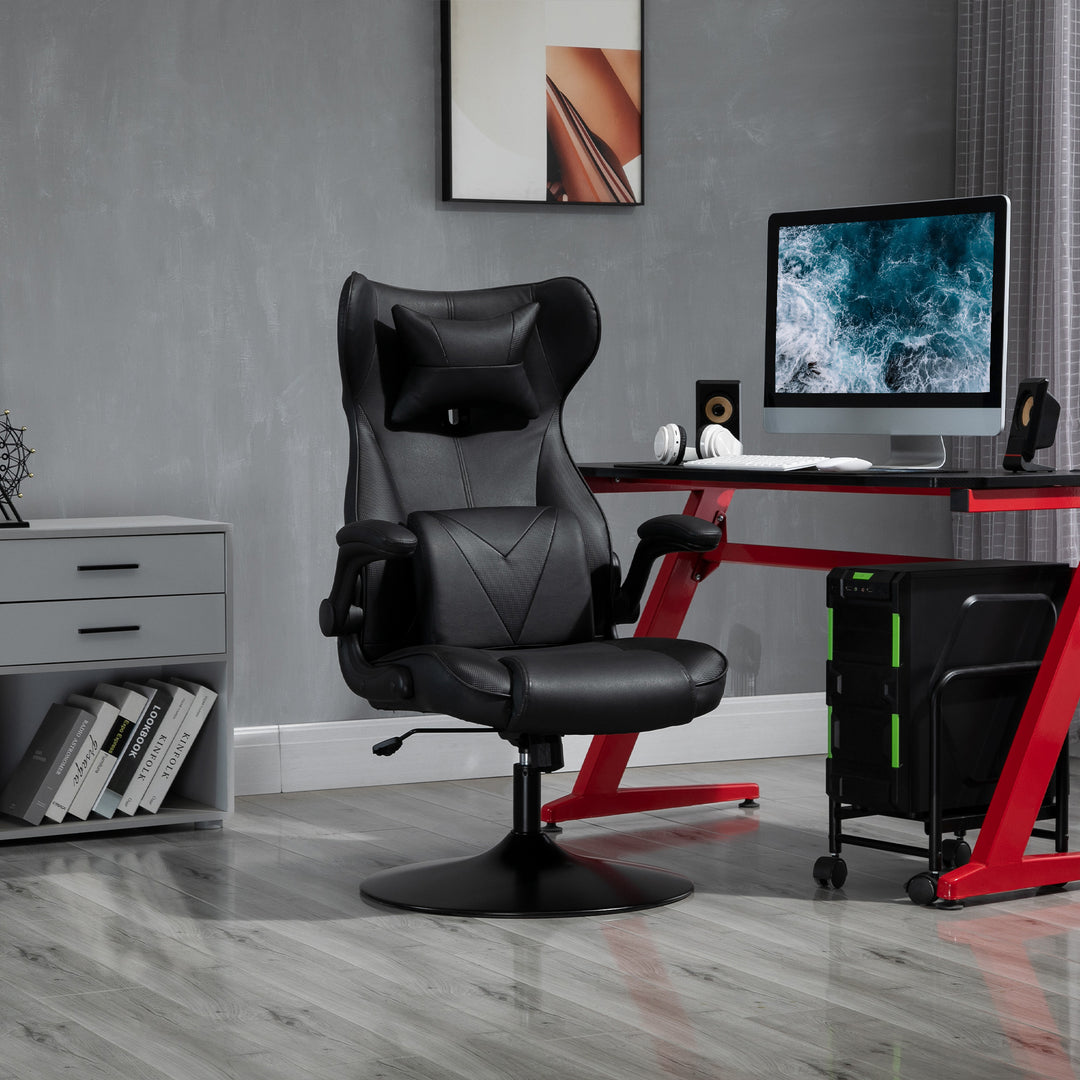 Gaming chair, gyngefunktion, lændehynde, højdejusterbar, kunstlæder, 67x71x112 cm, sort