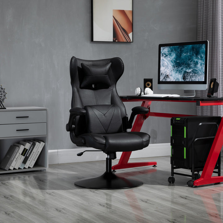 Gaming chair, gyngefunktion, lændehynde, højdejusterbar, kunstlæder, 67x71x112 cm, sort