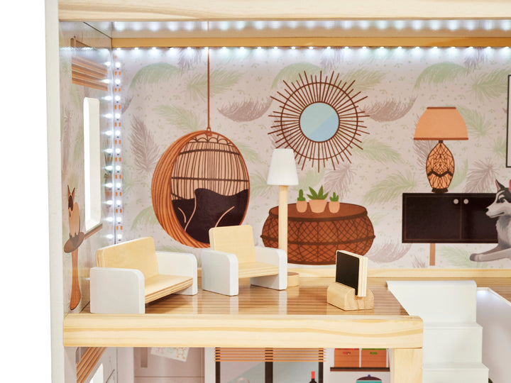Boho LED dukkehus i træ