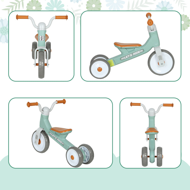 Balancecykel til småbørn uden pedaler, 3 lydløse hjul til 12-36 måneder drenge og piger, indendørs udendørs, grøn