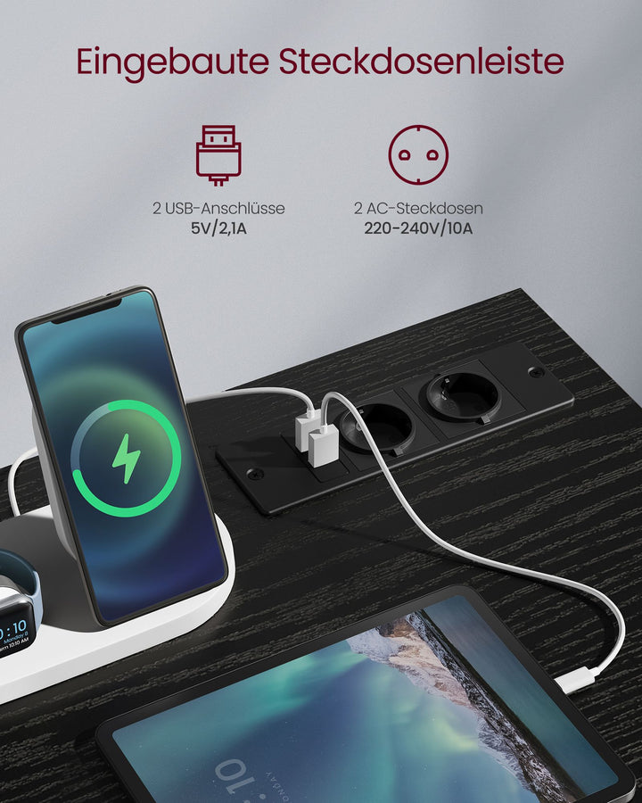 Skrivebord / gamingbord med LED-lys, pladsbesparende, 50 x 100 x 76 , sort