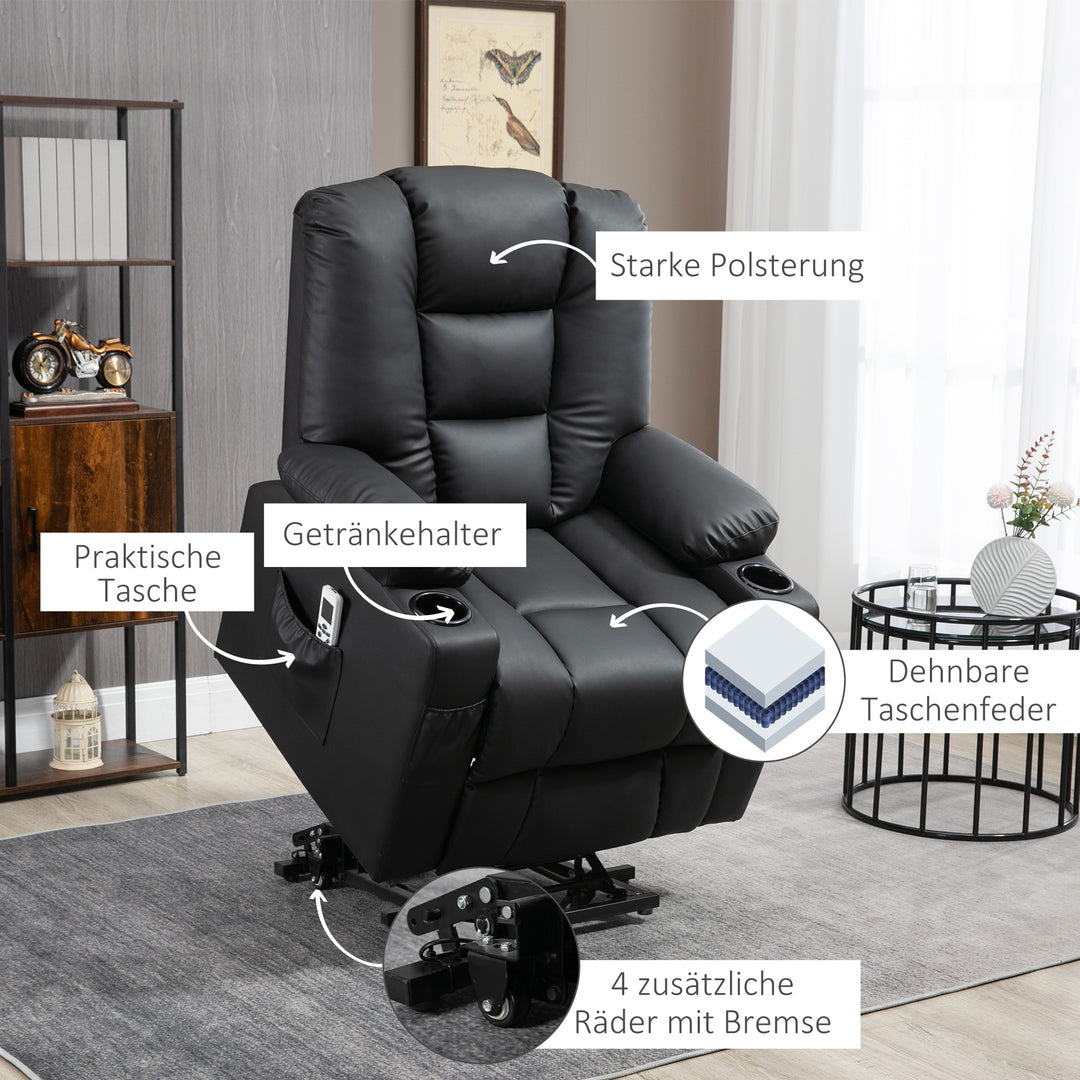 Lænestol med ståstøtte, usb, massagefunktion, kunstlæder, op til 150 kg, 90x98x102 cm, sort