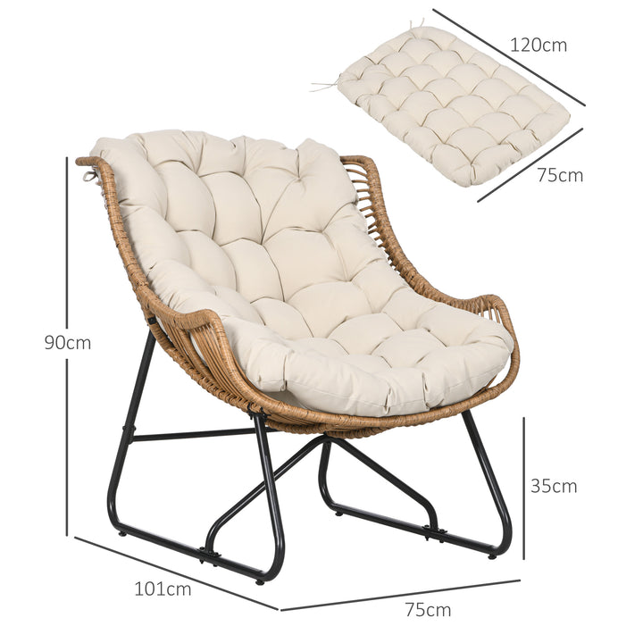 Havestue, rattan-look, udendørs lænestol, med hynde, metalstel, 75x101x90 cm, natur/khaki/sort