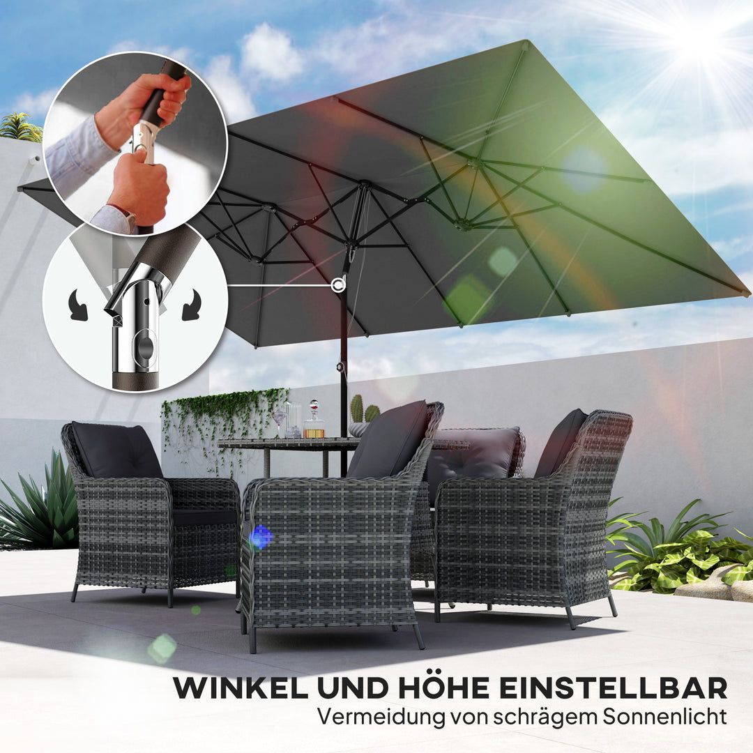 Stor parasol, højdejusterbar, vipbar, 150x295x170-214 cm, grå