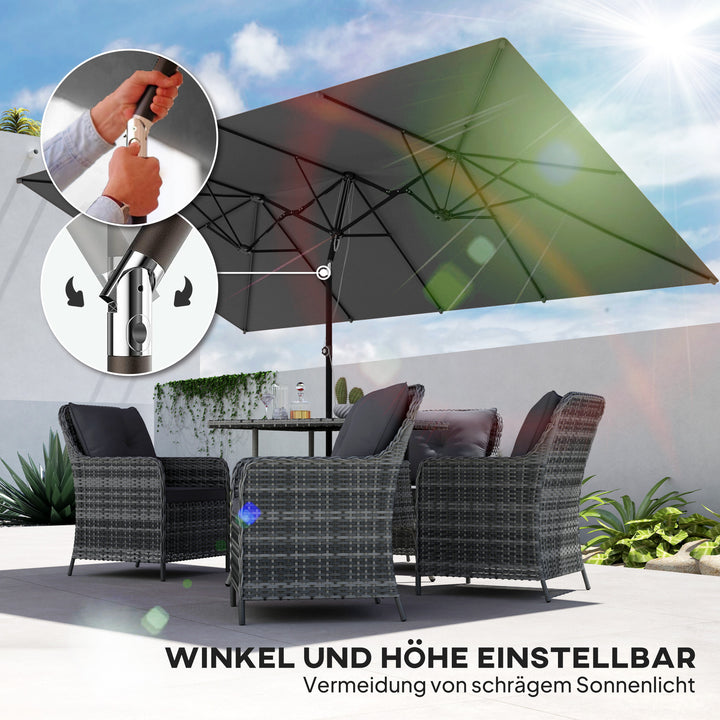 Stor parasol, højdejusterbar, vipbar, 150x295x170-214 cm, grå